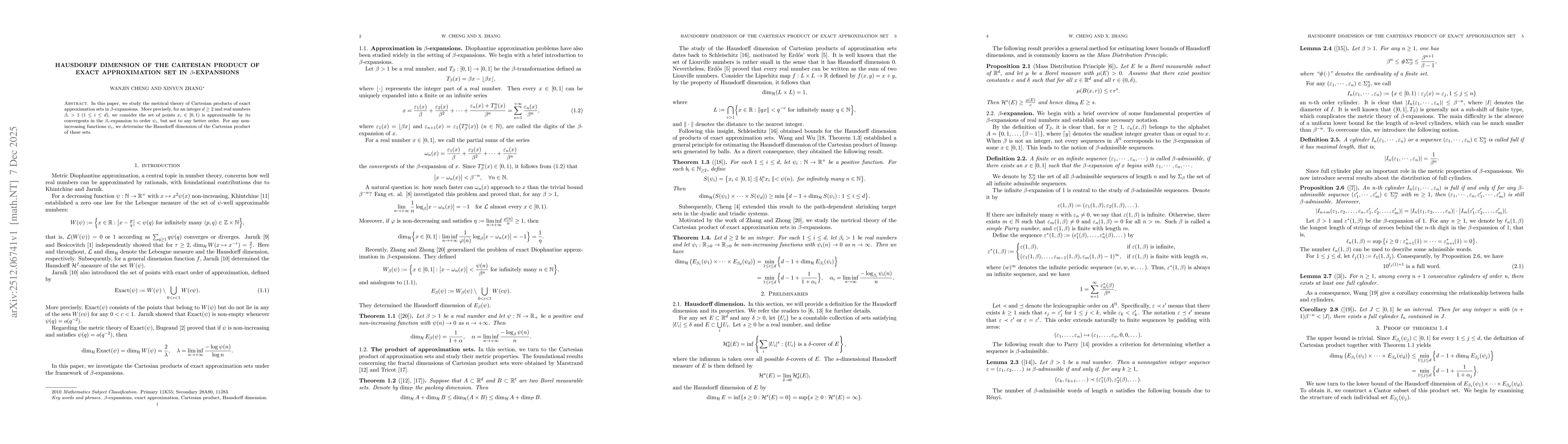 Thumbnail for Hausdorff dimension of the Cartesian product of exact approximation set in $β$-expansions