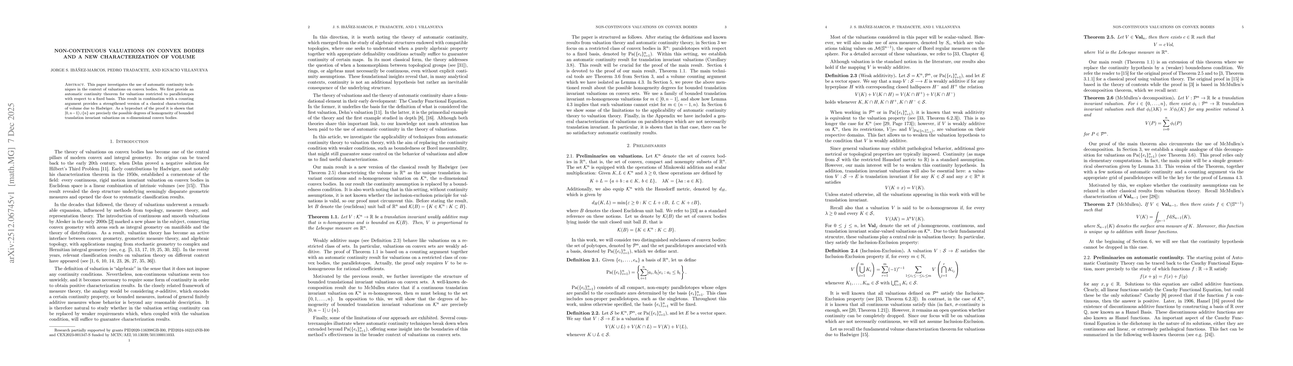 Thumbnail for Non-continuous valuations on convex bodies and a new characterization of volume