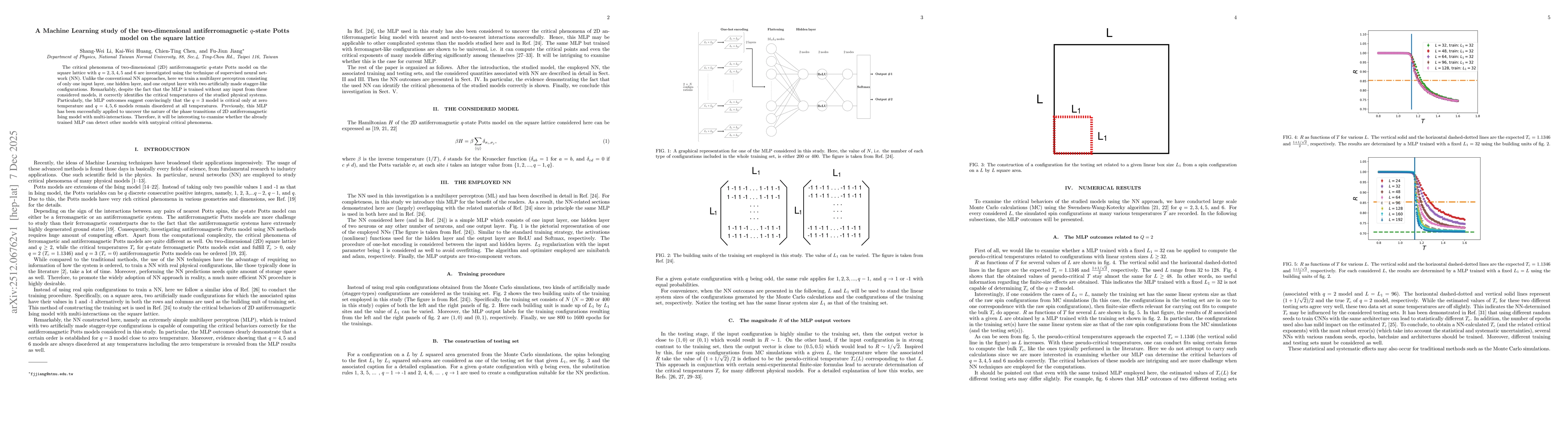 Thumbnail for A Machine Learning study of the two-dimensional antiferromagnetic $q$-state Potts model on the square lattice