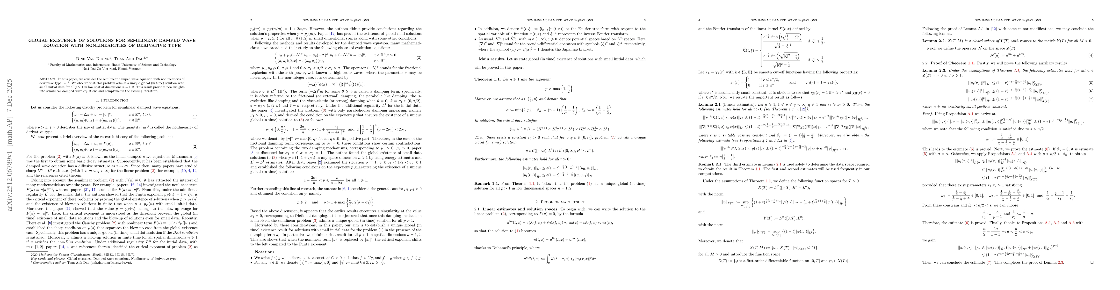 Thumbnail for Global existence of solutions for semilinear damped wave equation with nonlinearities of derivative type