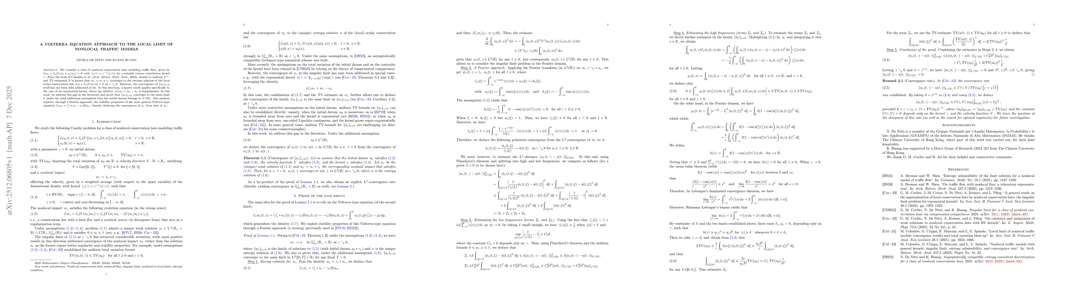 Thumbnail for A Volterra equation approach to the local limit of nonlocal traffic models