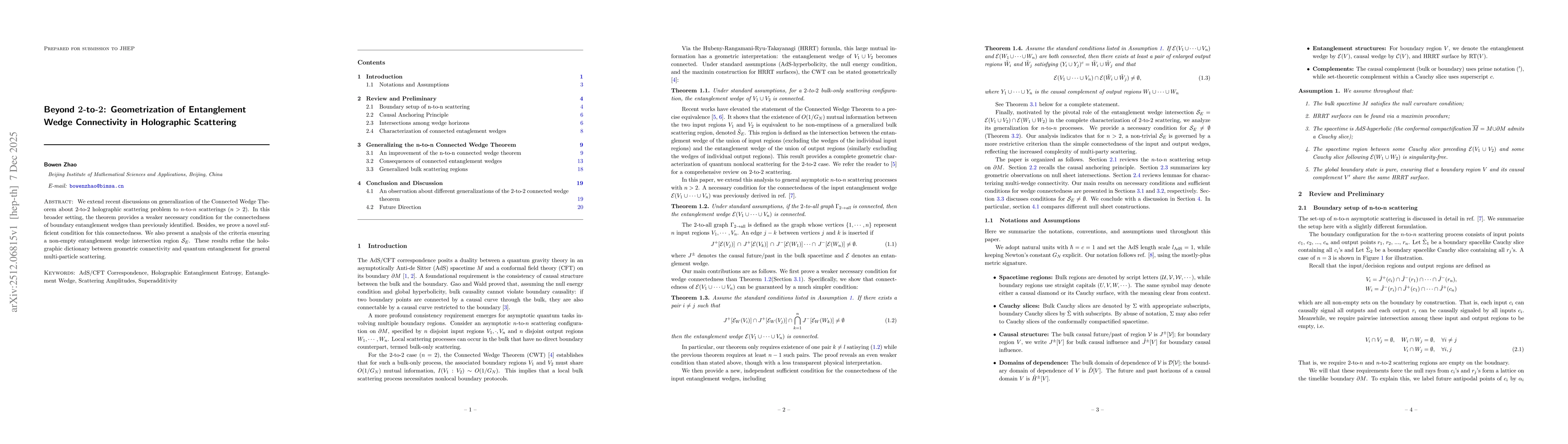 Thumbnail for Beyond $2$-to-$2$: Geometrization of Entanglement Wedge Connectivity in Holographic Scattering