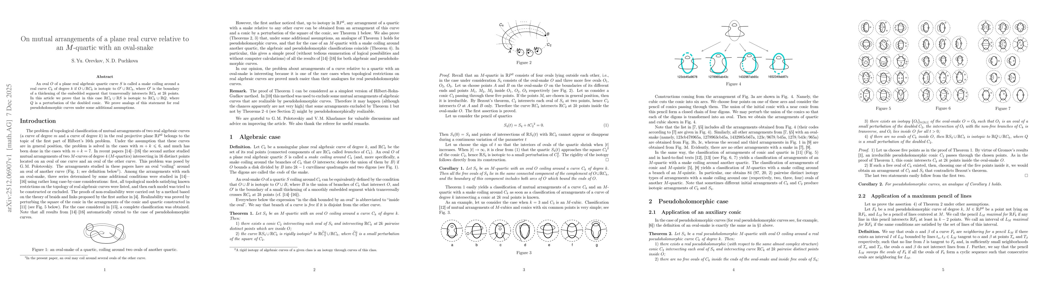 Thumbnail for On mutual arrangements of a plane real curve relative to an $M$-quartic with an oval-snake