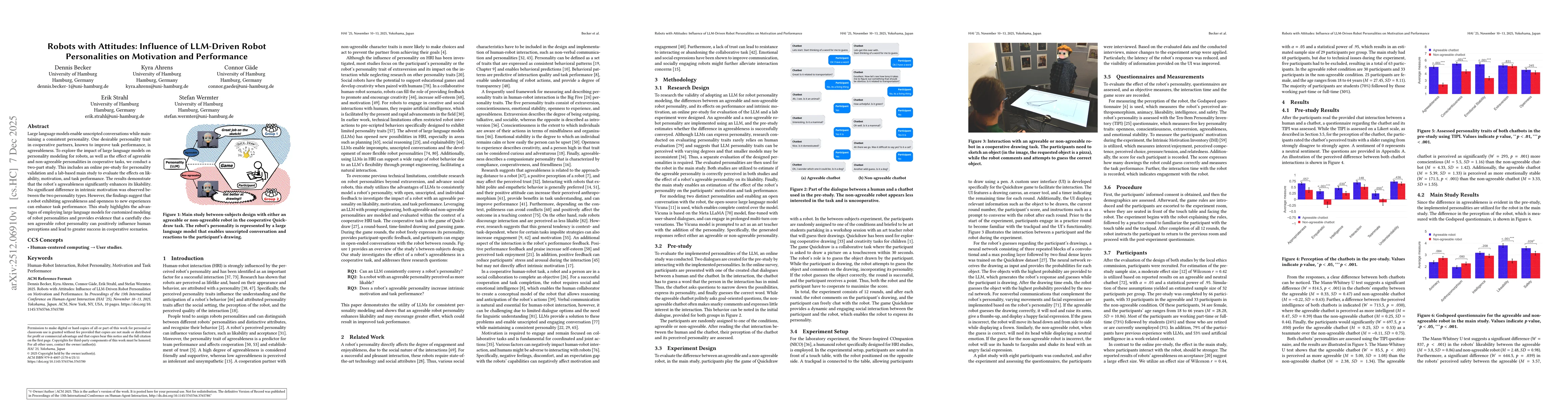 Thumbnail for Robots with Attitudes: Influence of LLM-Driven Robot Personalities on Motivation and Performance