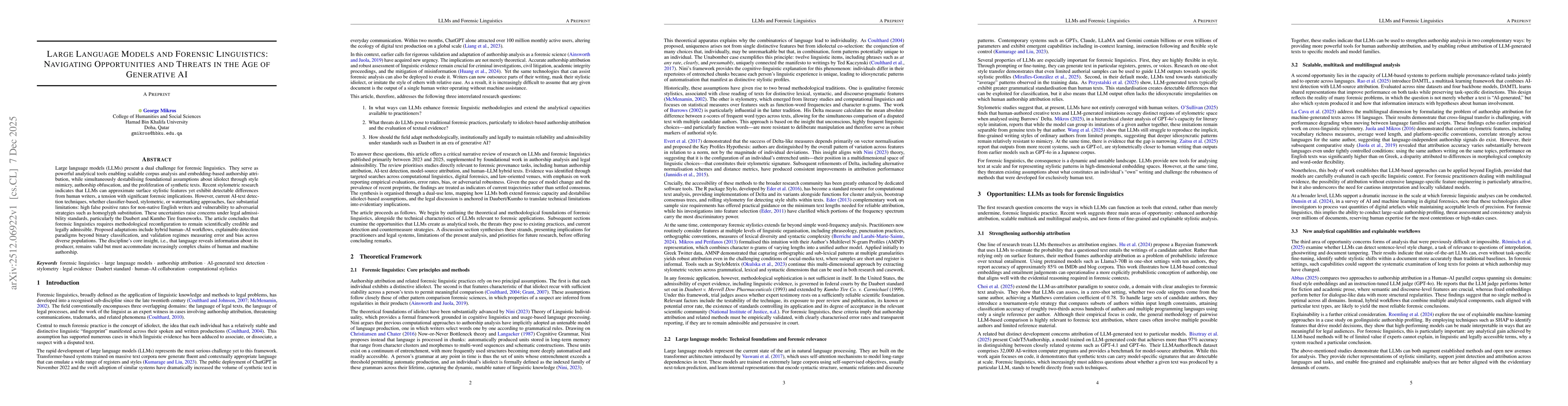 Thumbnail for Large Language Models and Forensic Linguistics: Navigating Opportunities and Threats in the Age of Generative AI