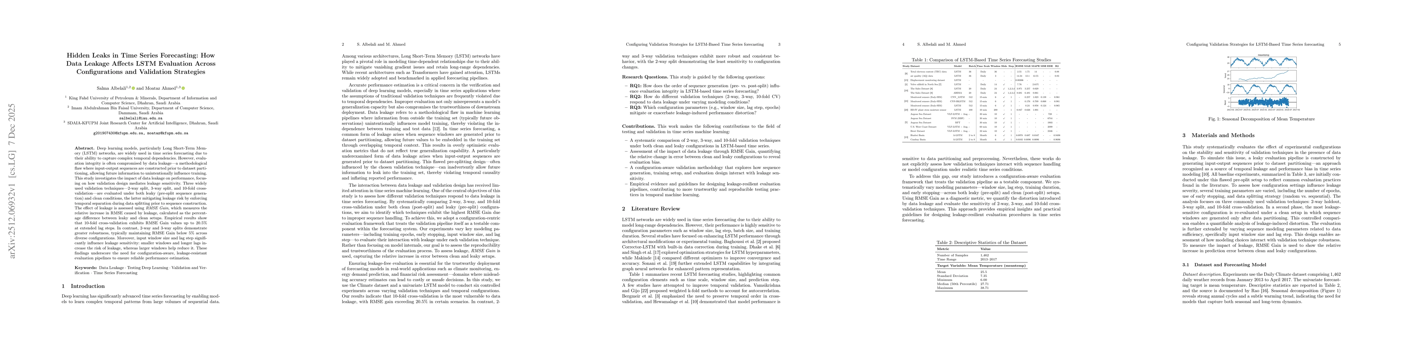 Thumbnail for Hidden Leaks in Time Series Forecasting: How Data Leakage Affects LSTM Evaluation Across Configurations and Validation Strategies