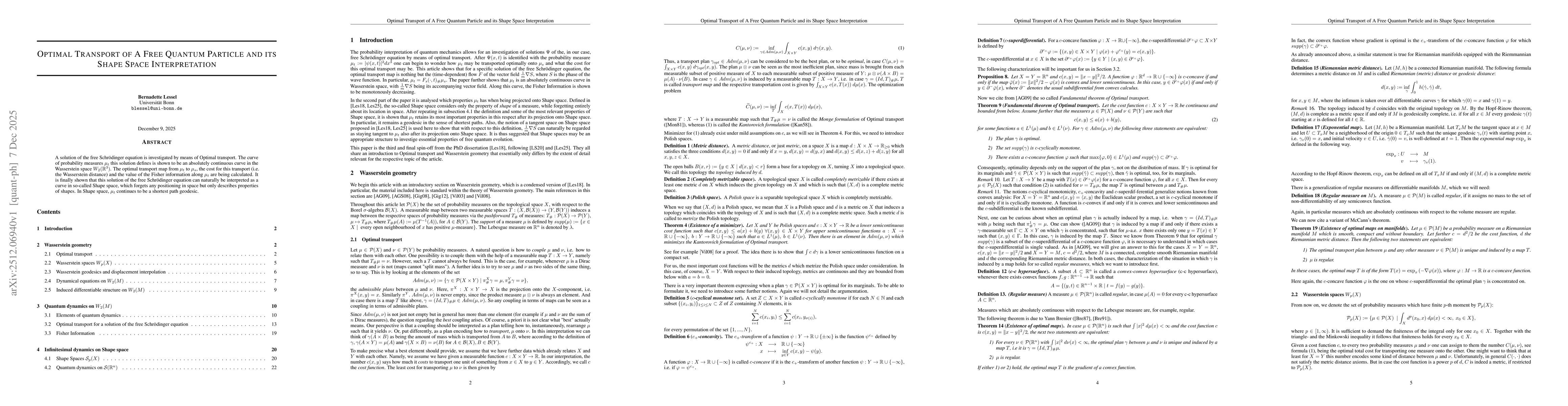 Thumbnail for Optimal Transport of a Free Quantum Particle and its Shape Space Interpretation