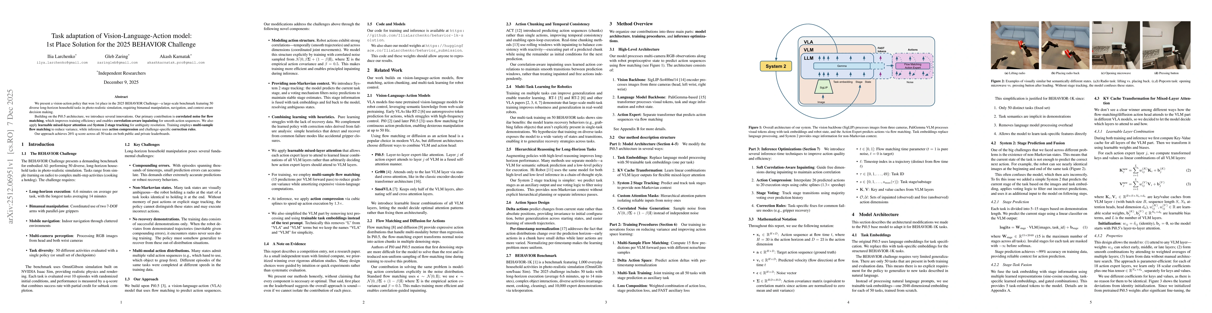 Thumbnail for Task adaptation of Vision-Language-Action model: 1st Place Solution for the 2025 BEHAVIOR Challenge