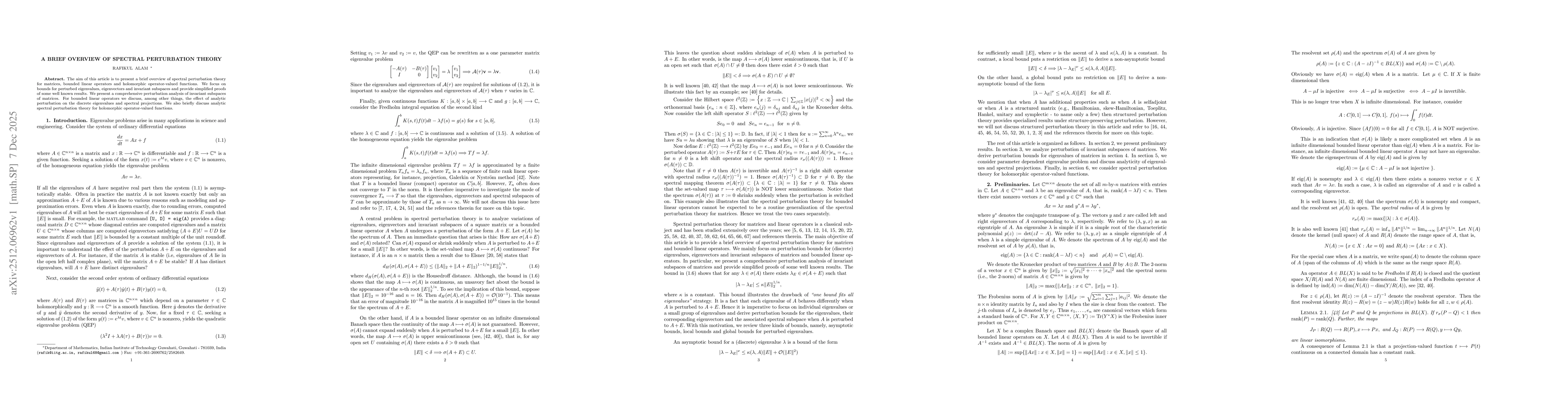Thumbnail for A brief overview of spectral perturbation Theory