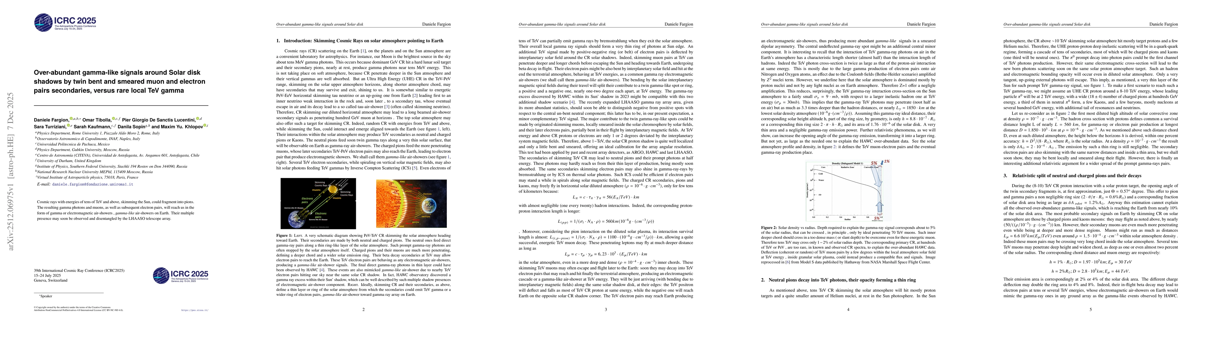 Thumbnail for Over-abundant gamma-like signals around Solar disk shadows by twin bent and smeared muon and electron pairs secondaries, versus rare local TeV gamma