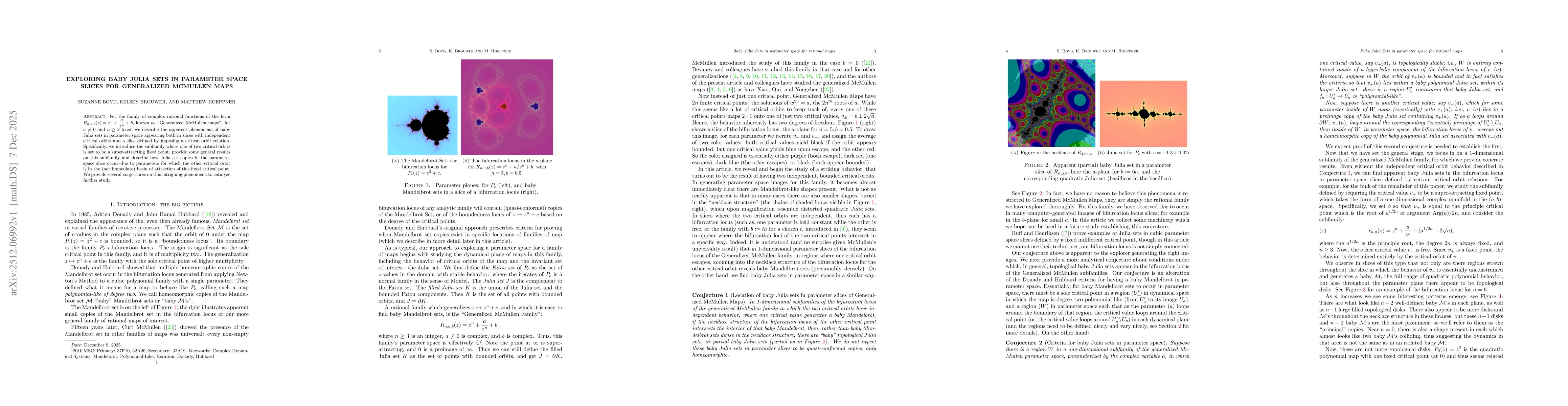 Thumbnail for Exploring baby Julia sets in parameter space slices for Generalized McMullen Maps