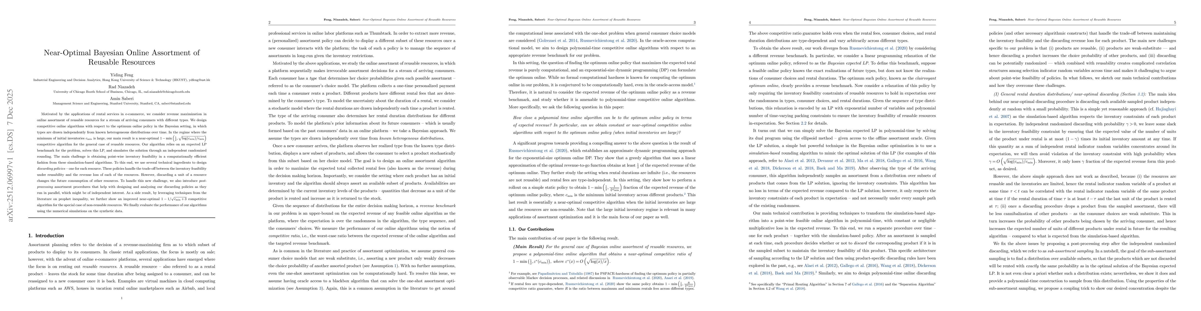 Thumbnail for Near-Optimal Bayesian Online Assortment of Reusable Resources