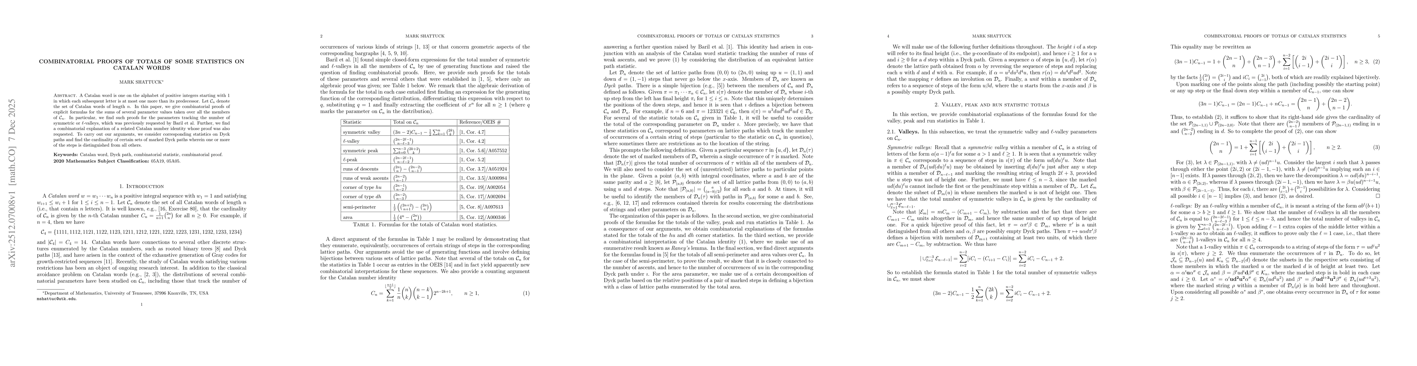 Thumbnail for Combinatorial proofs of totals of some statistics on Catalan words