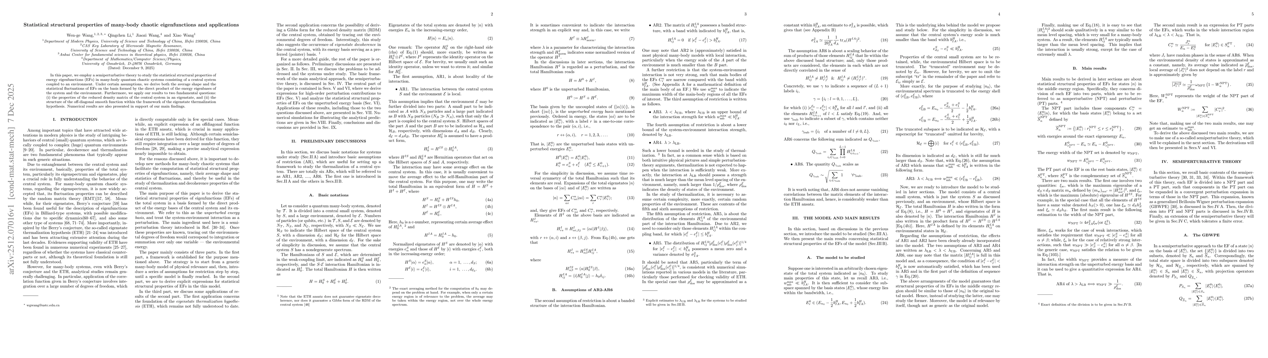 Thumbnail for Statistical structural properties of many-body chaotic eigenfunctions and applications