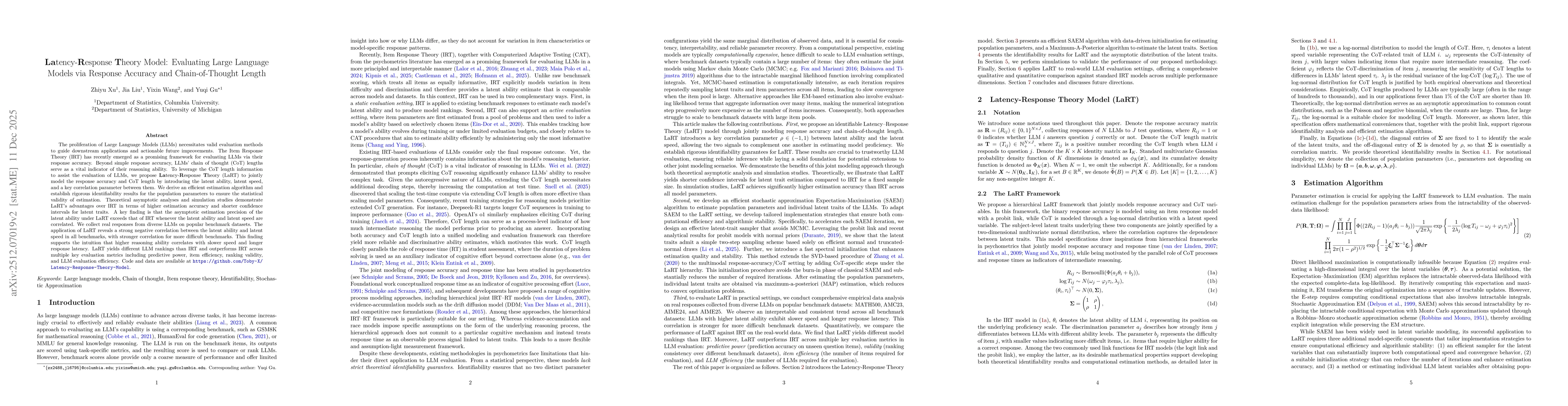 Thumbnail for Latency-Response Theory Model: Evaluating Large Language Models via Response Accuracy and Chain-of-Thought Length