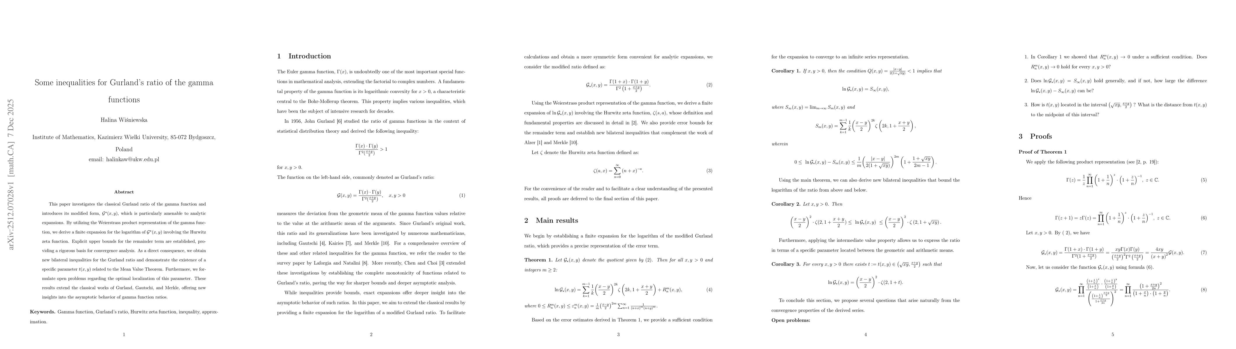 Thumbnail for Some inequalities for Gurland's ratio of the gamma functions