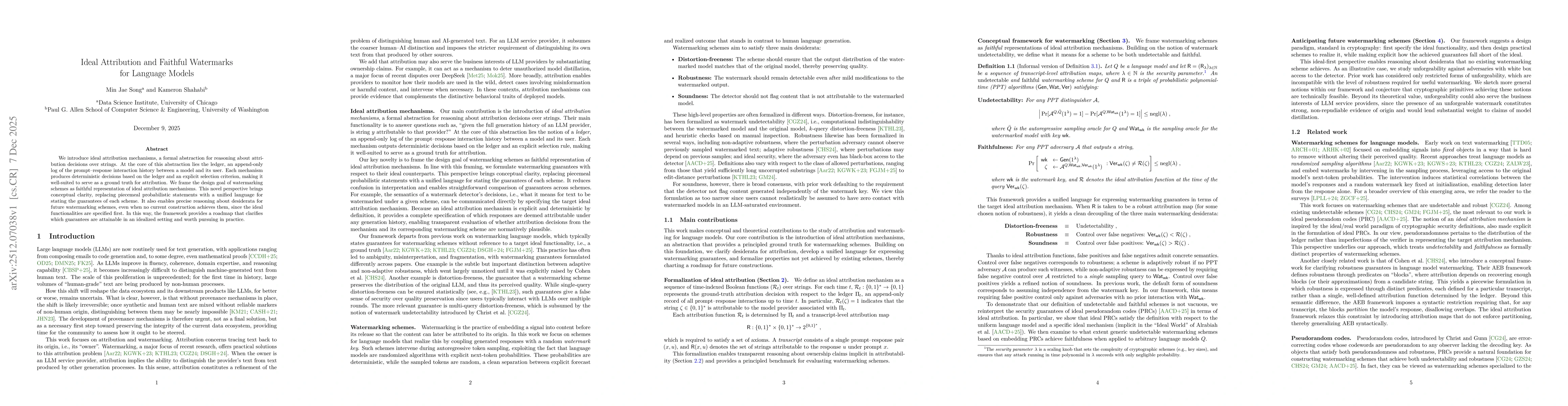 Thumbnail for Ideal Attribution and Faithful Watermarks for Language Models