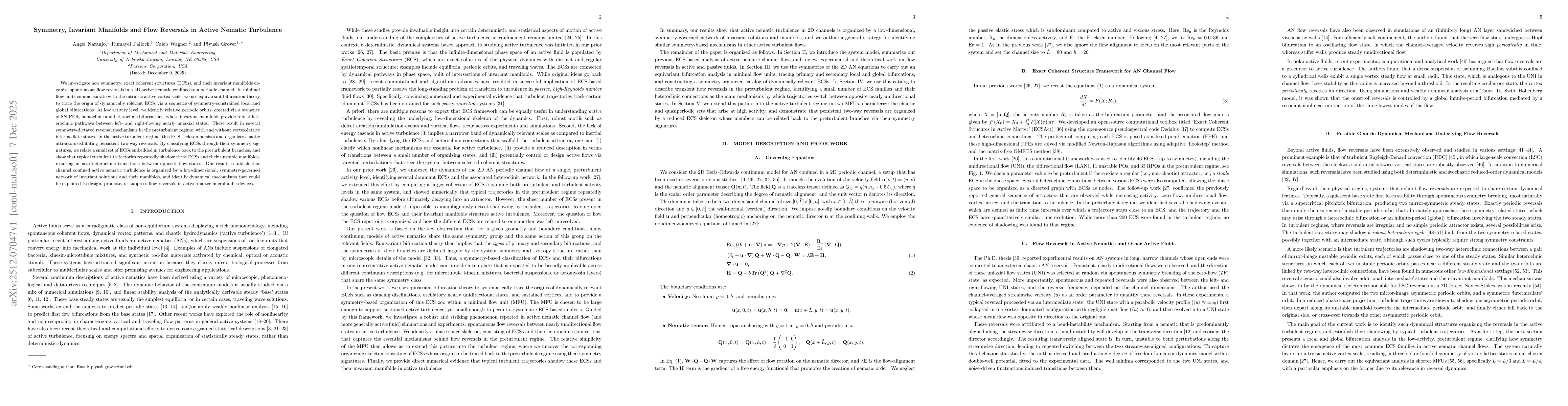 Thumbnail for Symmetry, Invariant Manifolds and Flow Reversals in Active Nematic Turbulence