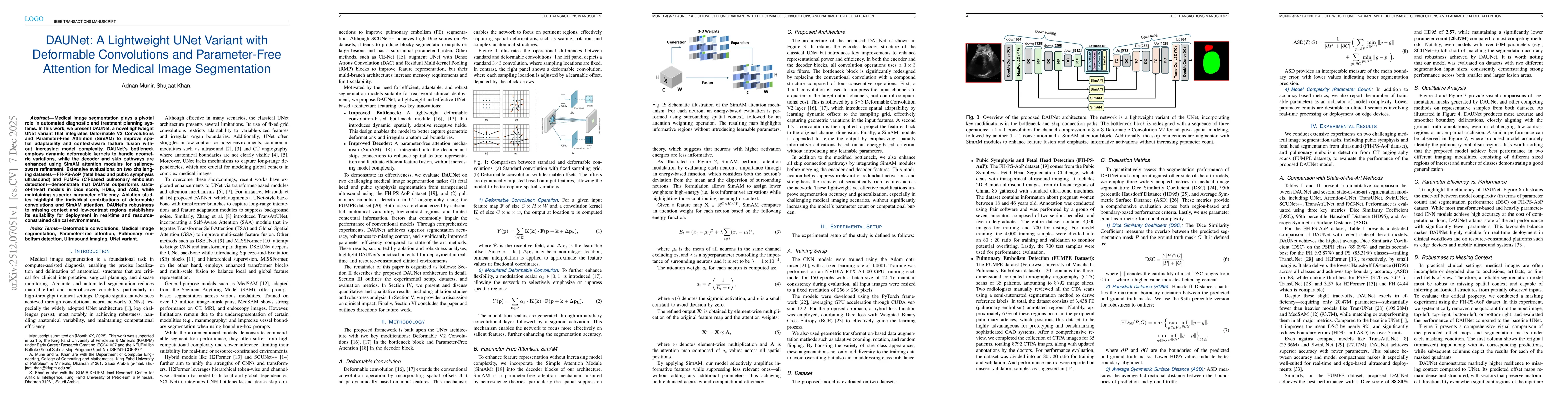 Thumbnail for DAUNet: A Lightweight UNet Variant with Deformable Convolutions and Parameter-Free Attention for Medical Image Segmentation