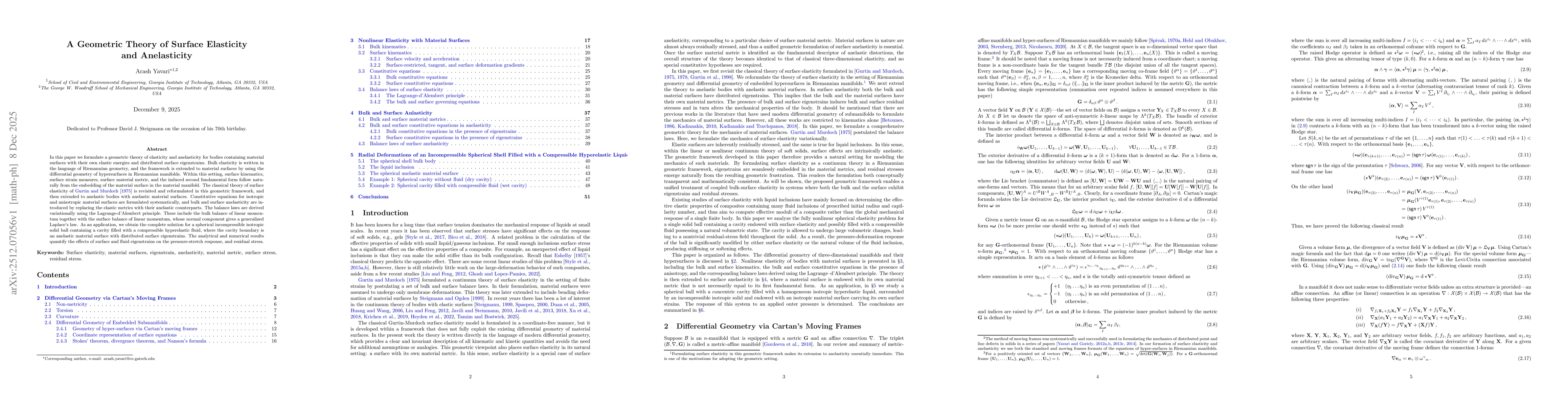 Thumbnail for A Geometric Theory of Surface Elasticity and Anelasticity