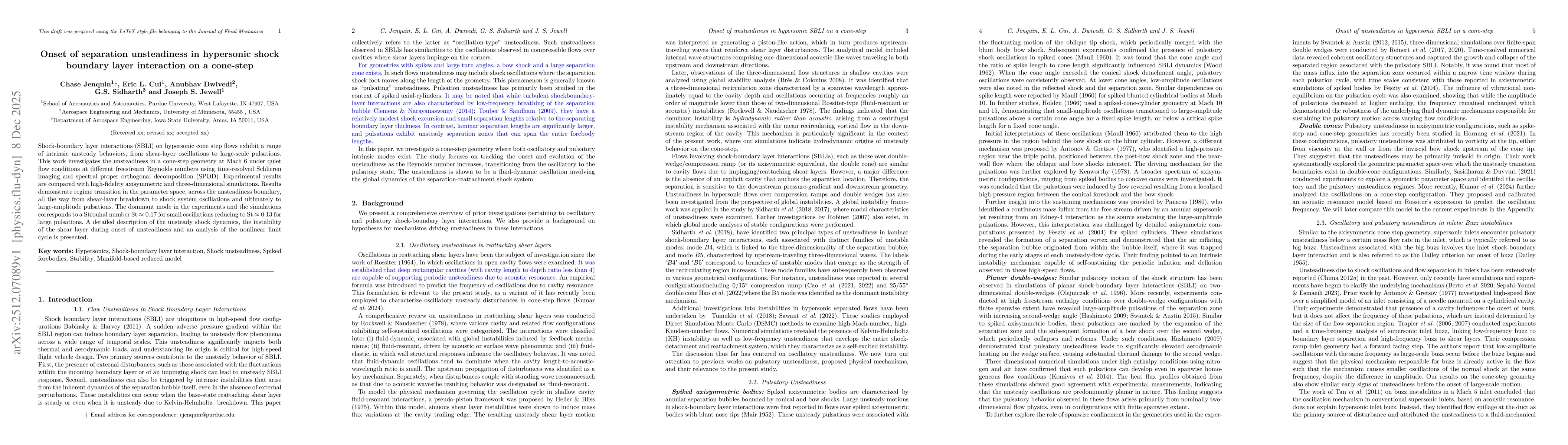 Thumbnail for Onset of separation unsteadiness in hypersonic shock boundary layer interaction on a cone-step