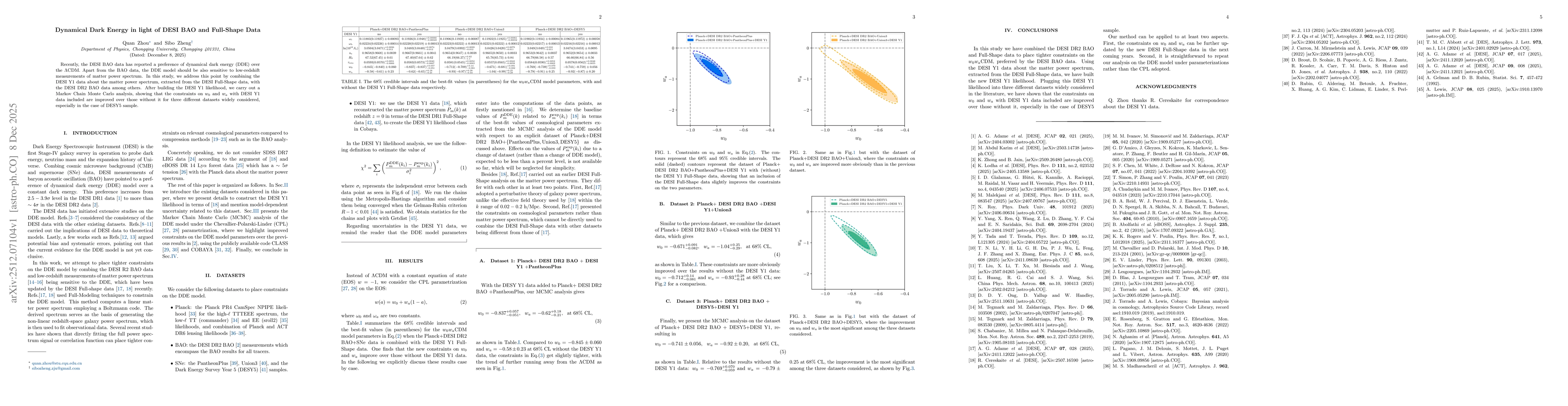 Thumbnail for Dynamical Dark Energy in light of DESI BAO and Full-Shape Data
