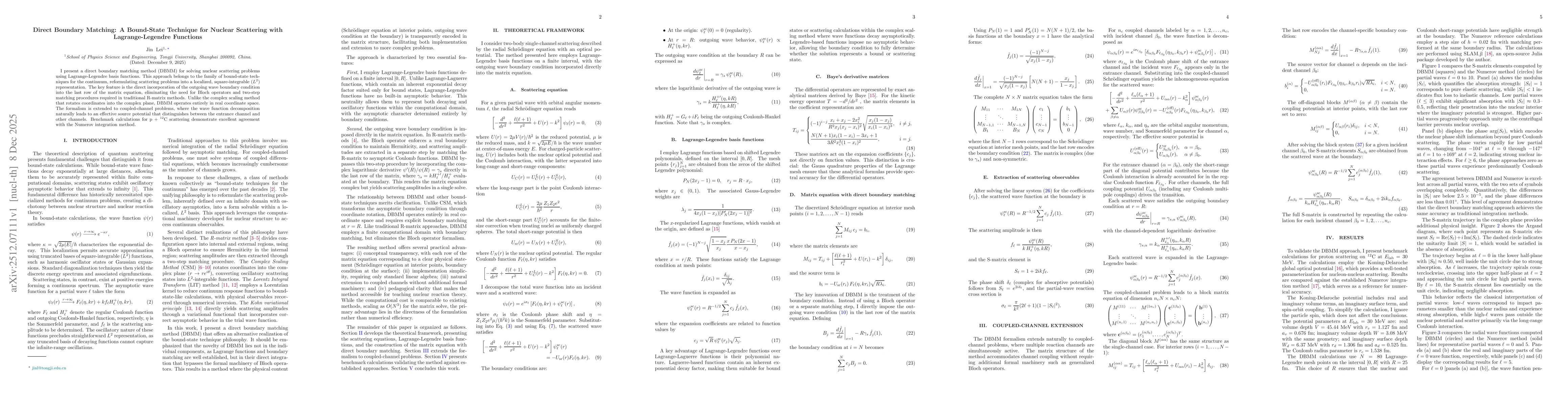 Thumbnail for Direct Boundary Matching: A Bound-State Technique for Nuclear Scattering with Lagrange-Legendre Functions