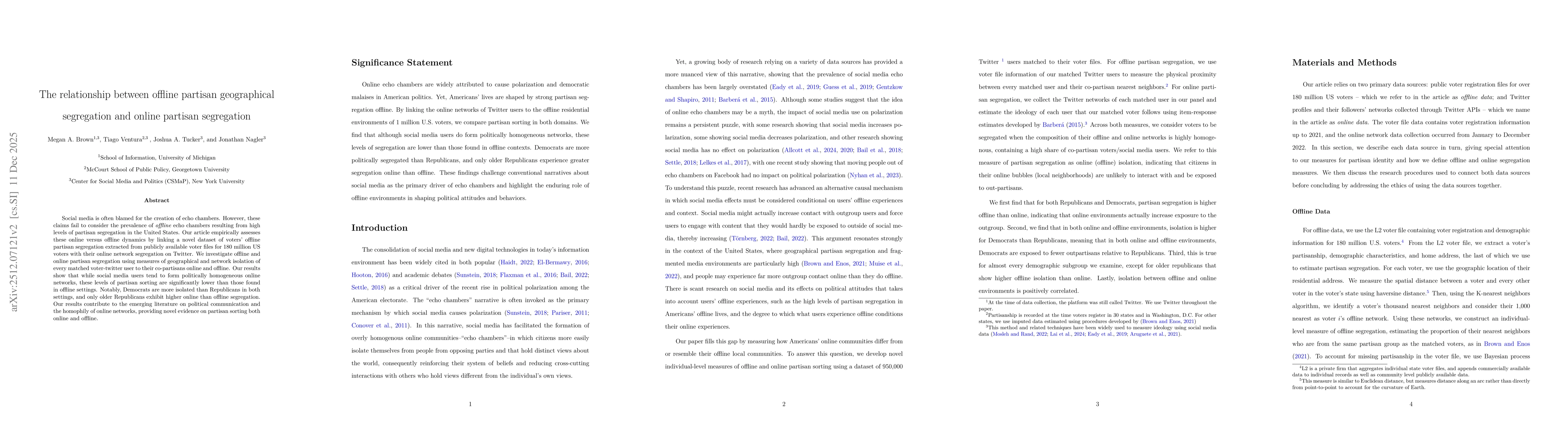 Thumbnail for The relationship between offline partisan geographical segregation and online partisan segregation