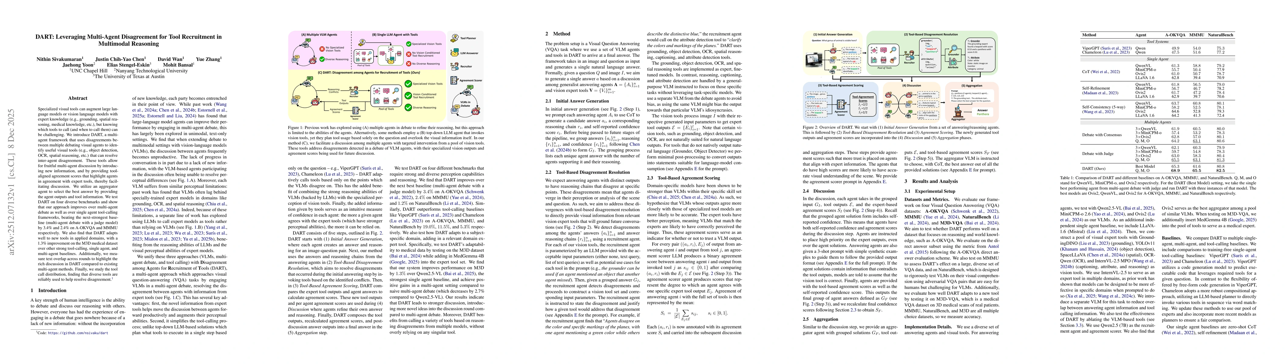 Thumbnail for DART: Leveraging Multi-Agent Disagreement for Tool Recruitment in Multimodal Reasoning