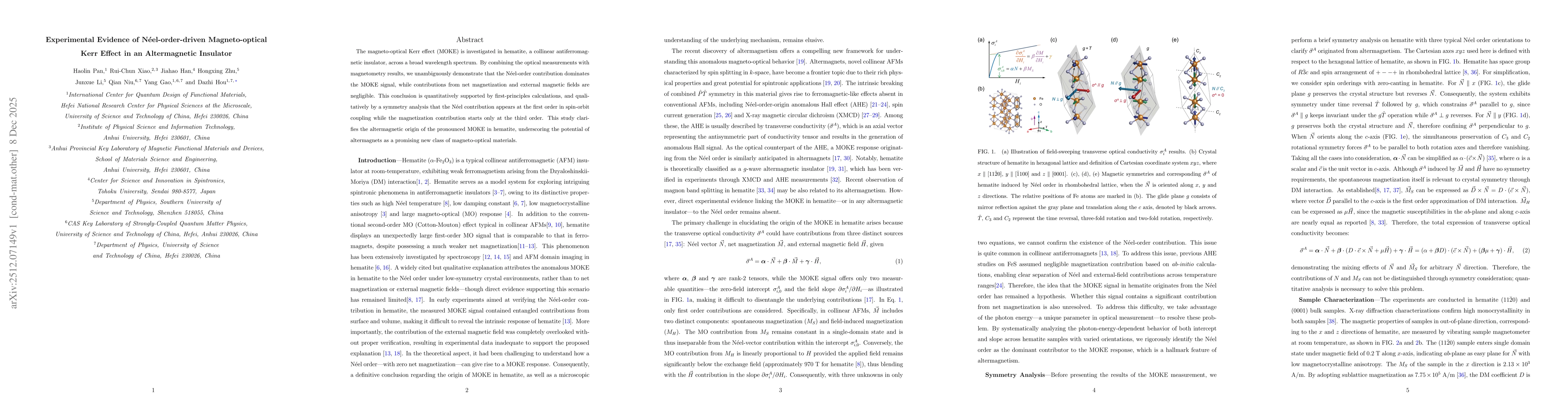 Thumbnail for Experimental Evidence of Néel-order-driven Magneto-optical Kerr Effect in an Altermagnetic Insulator
