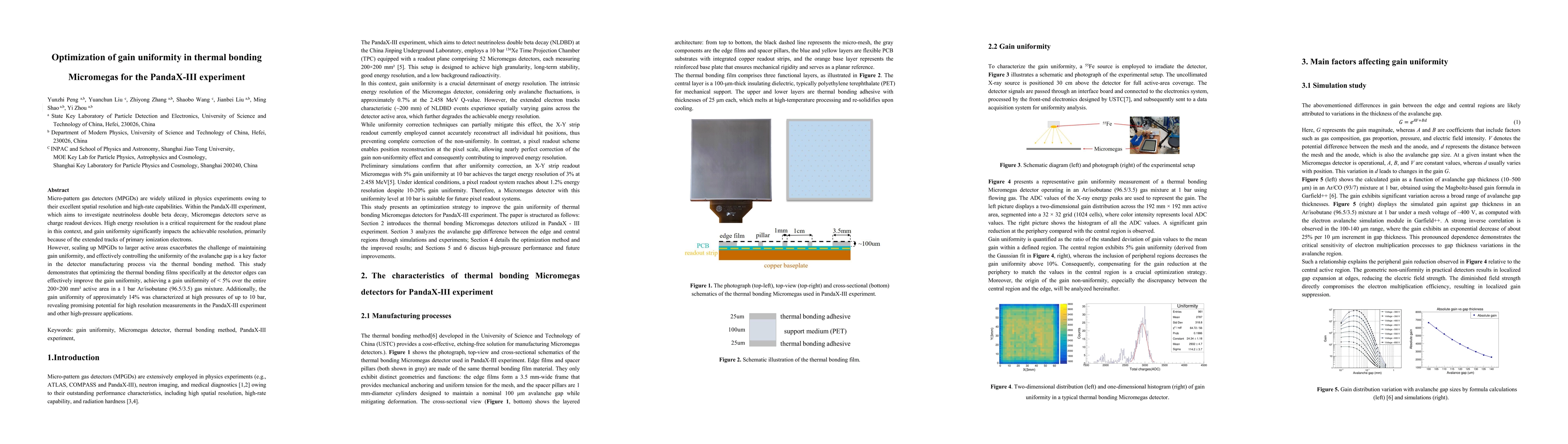Thumbnail for Optimization of gain uniformity in thermal bonding Micromegas for the PandaX-III experiment