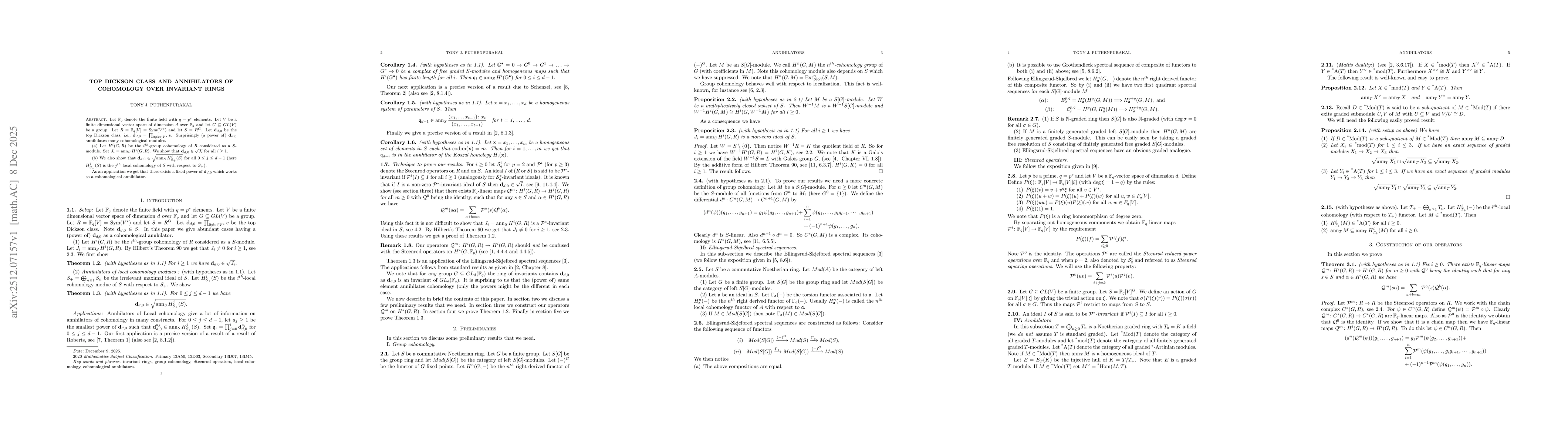 Thumbnail for Top dickson class and annihilators of cohomology over invariant rings