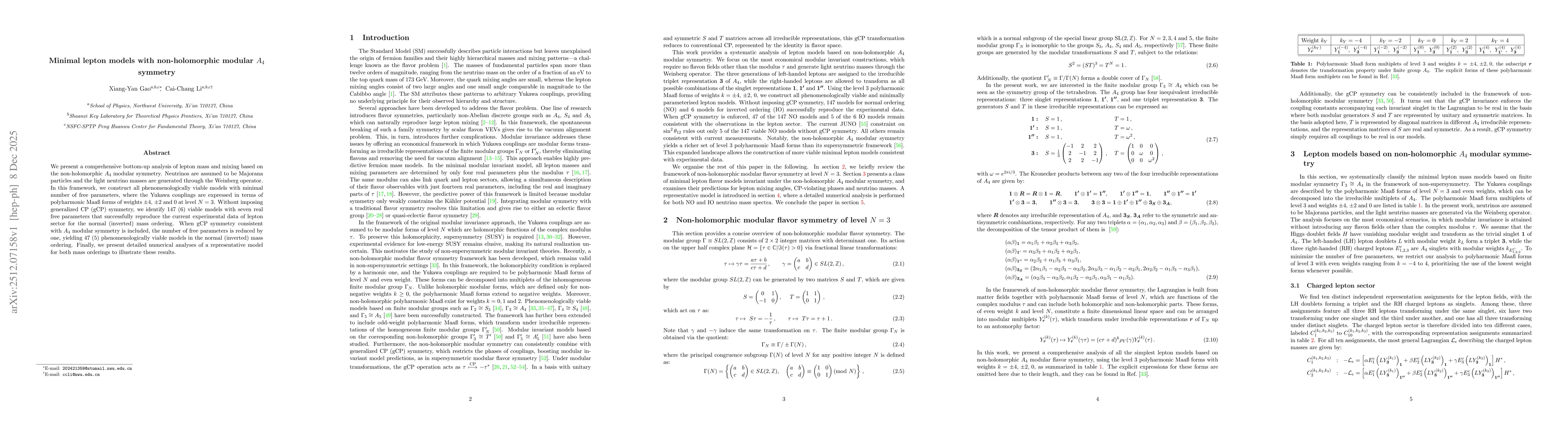 Thumbnail for Minimal lepton models with non-holomorphic modular $A_{4}$ symmetry
