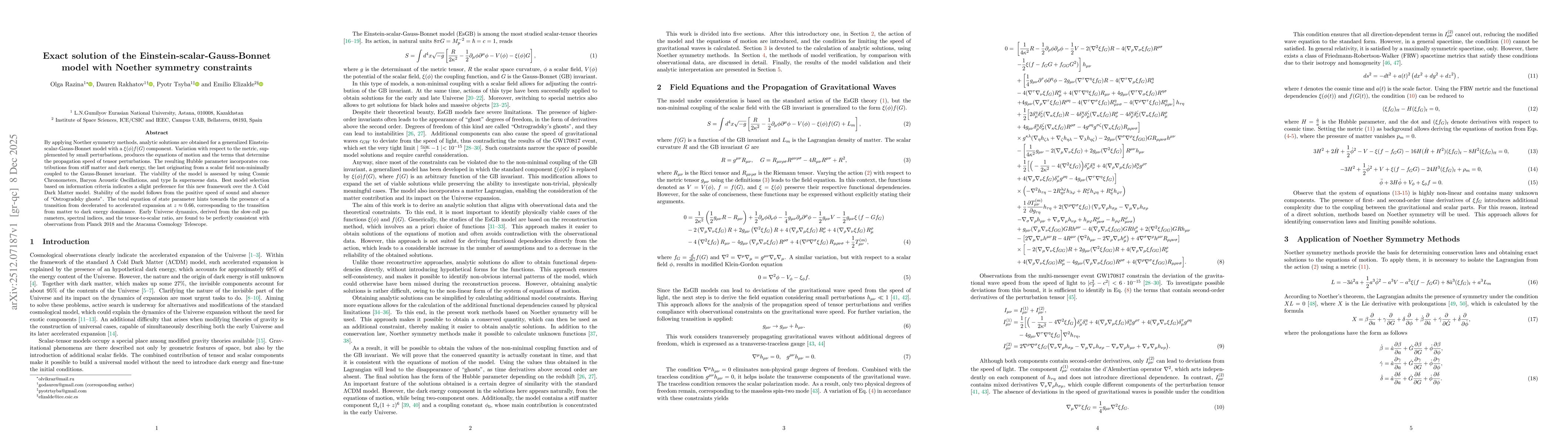 Thumbnail for Exact solution of the Einstein-scalar-Gauss-Bonnet model with Noether symmetry constraints