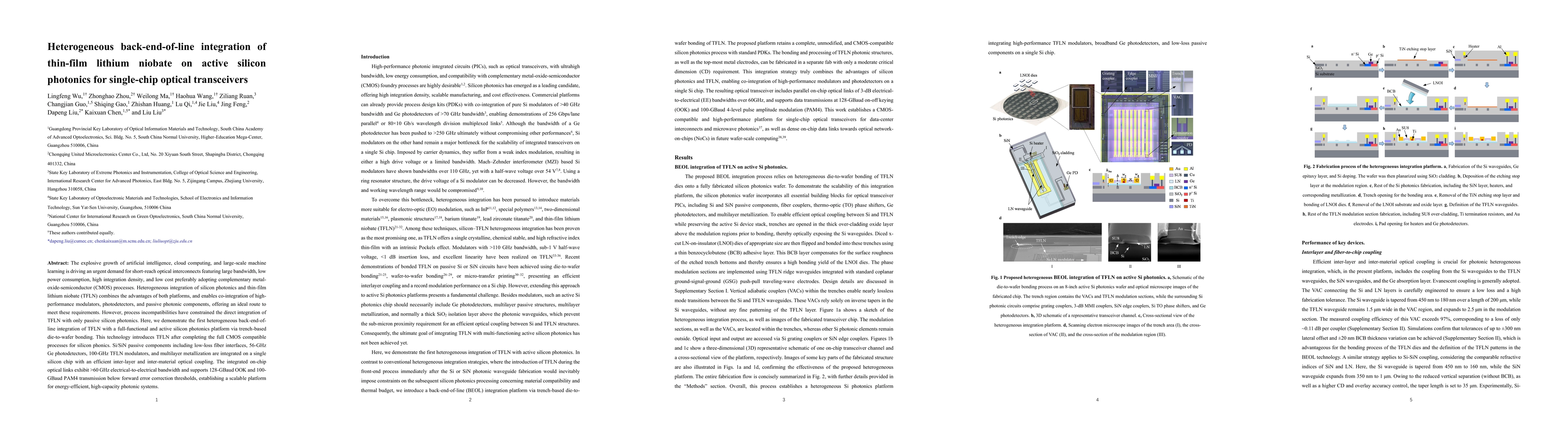 Thumbnail for Heterogeneous back-end-of-line integration of thin-film lithium niobate on active silicon photonics for single-chip optical transceivers