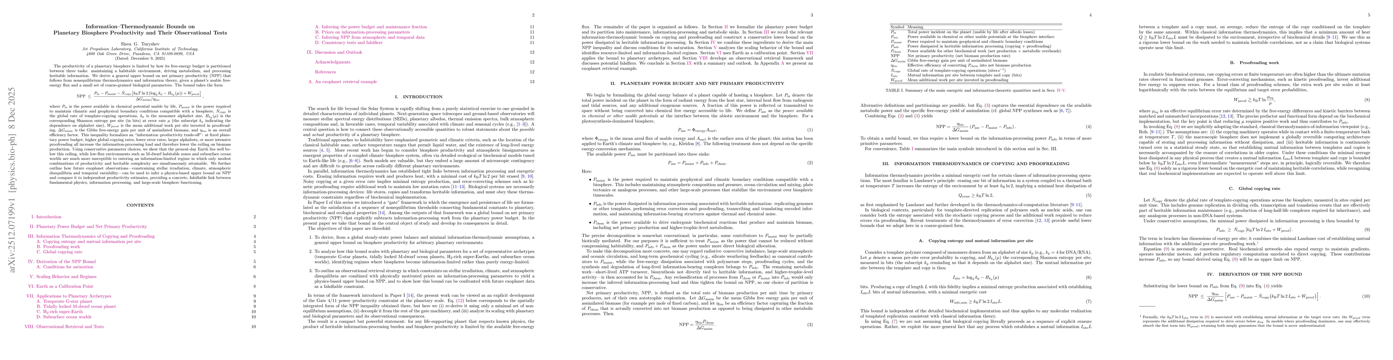 Thumbnail for Information-Thermodynamic Bounds on Planetary Biosphere Productivity and Their Observational Tests