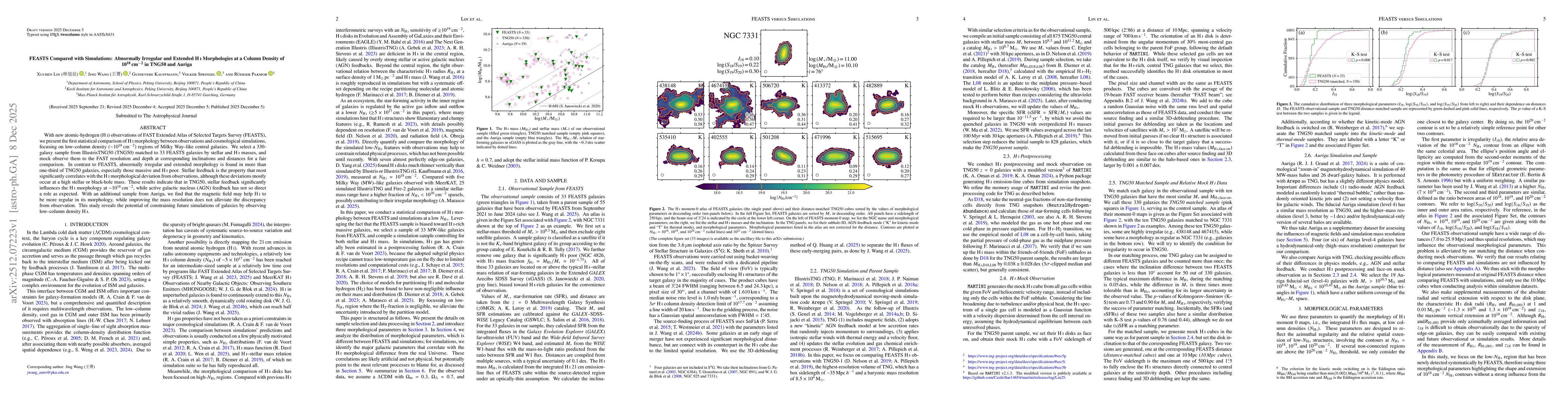 Thumbnail for FEASTS Compared with Simulations: Abnormally Irregular and Extended HI Morphologies at a Column Density of $10^{18}\,\text{cm}^{-2}$ in TNG50 and Auriga