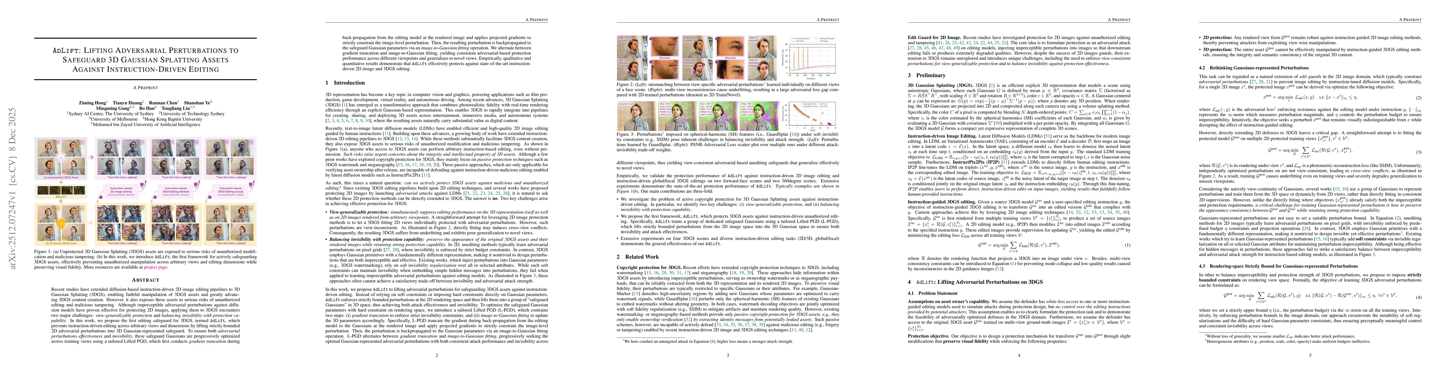 Thumbnail for AdLift: Lifting Adversarial Perturbations to Safeguard 3D Gaussian Splatting Assets Against Instruction-Driven Editing