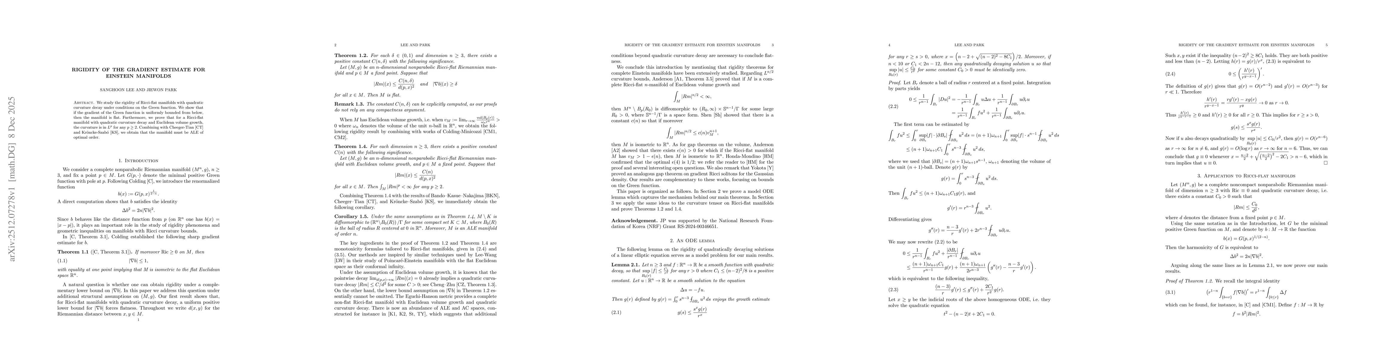 Thumbnail for Rigidity of the gradient estimate for Einstein manifolds