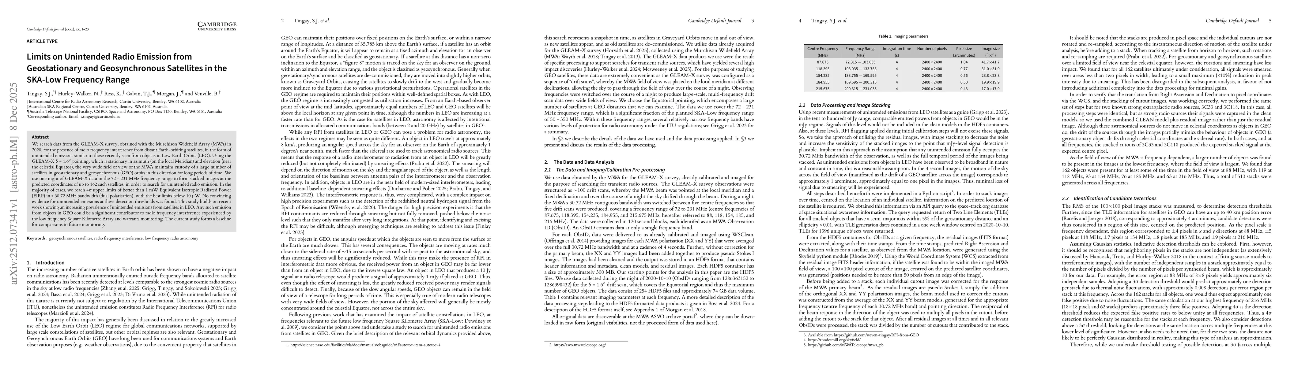 Thumbnail for Limits on Unintended Radio Emission from Geostationary and Geosynchronous Satellites in the SKA-Low Frequency Range