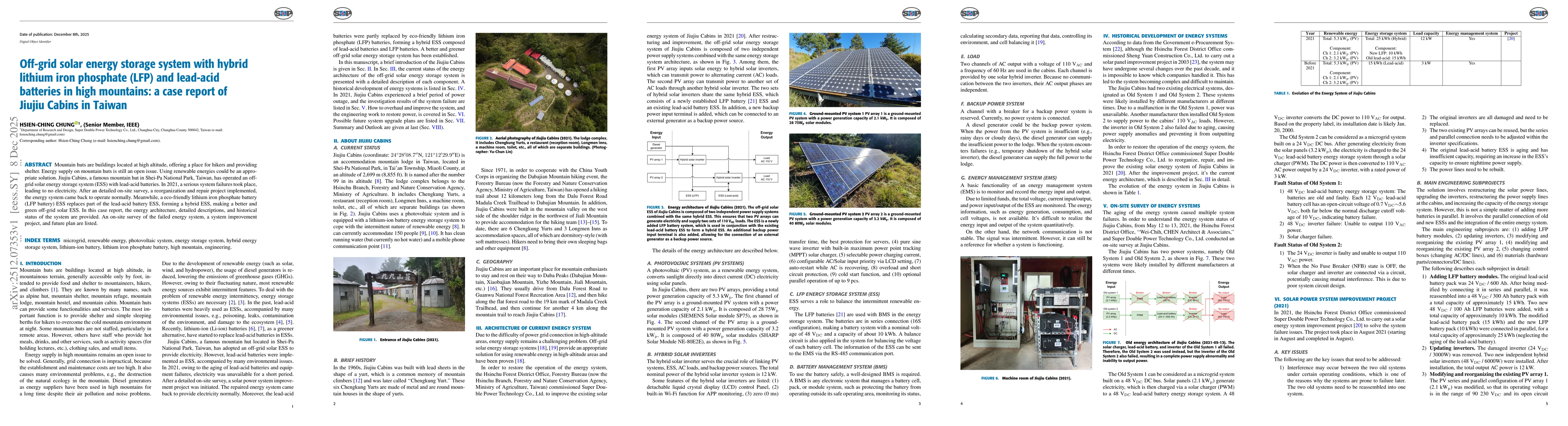 Thumbnail for Off-grid solar energy storage system with hybrid lithium iron phosphate (LFP) and lead-acid batteries in high mountains: a case report of Jiujiu Cabins in Taiwan