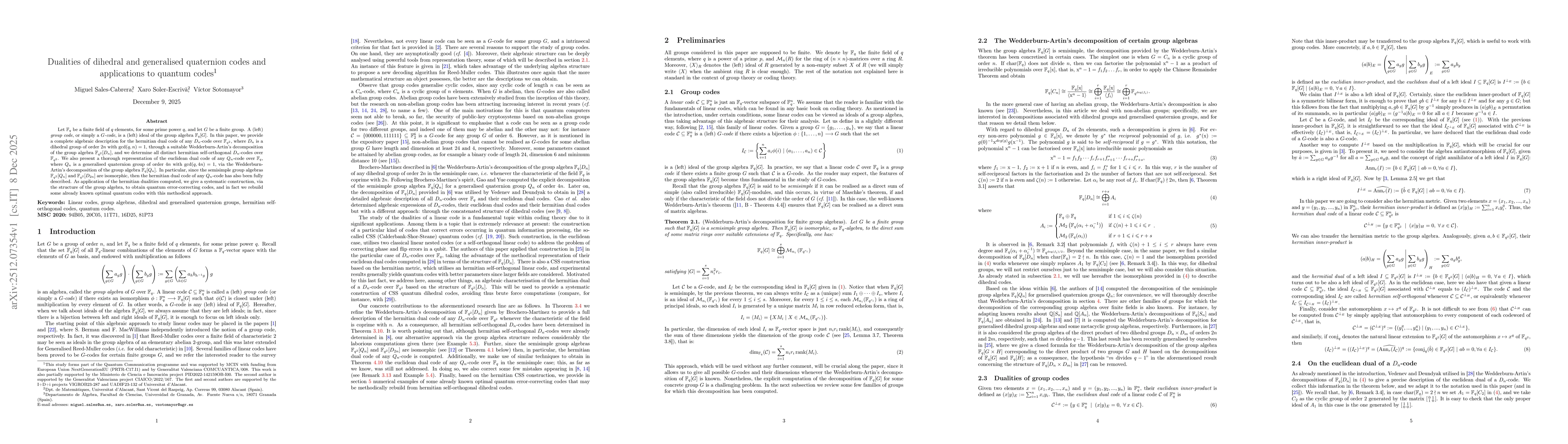 Thumbnail for Dualities of dihedral and generalised quaternion codes and applications to quantum codes