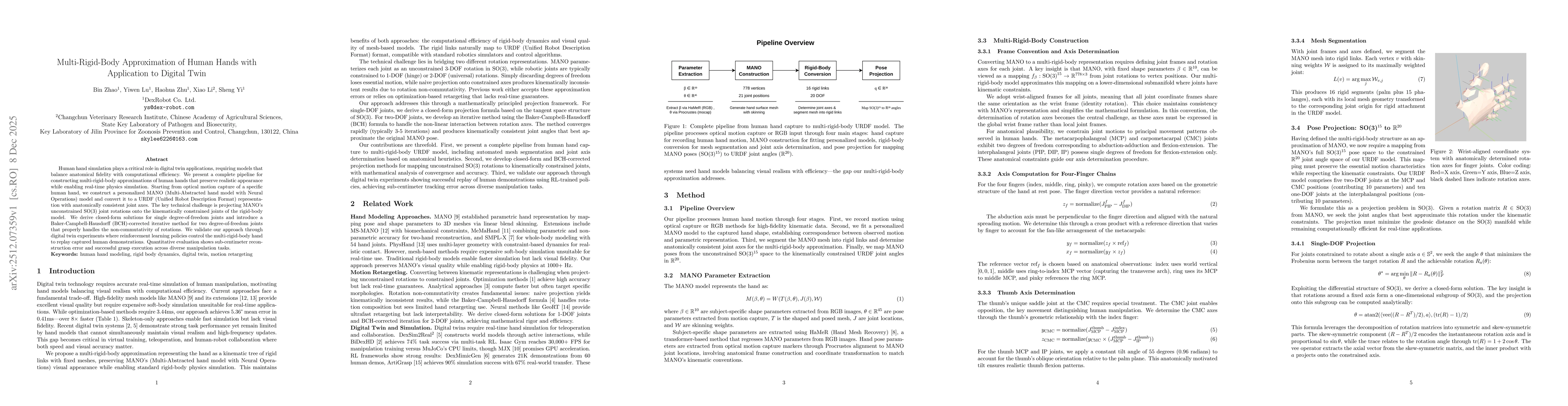 Thumbnail for Multi-Rigid-Body Approximation of Human Hands with Application to Digital Twin