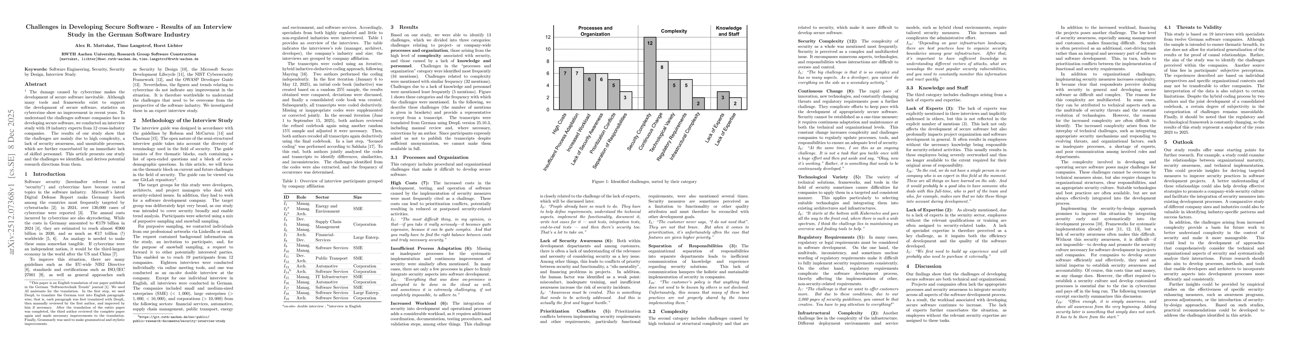 Thumbnail for Challenges in Developing Secure Software -- Results of an Interview Study in the German Software Industry