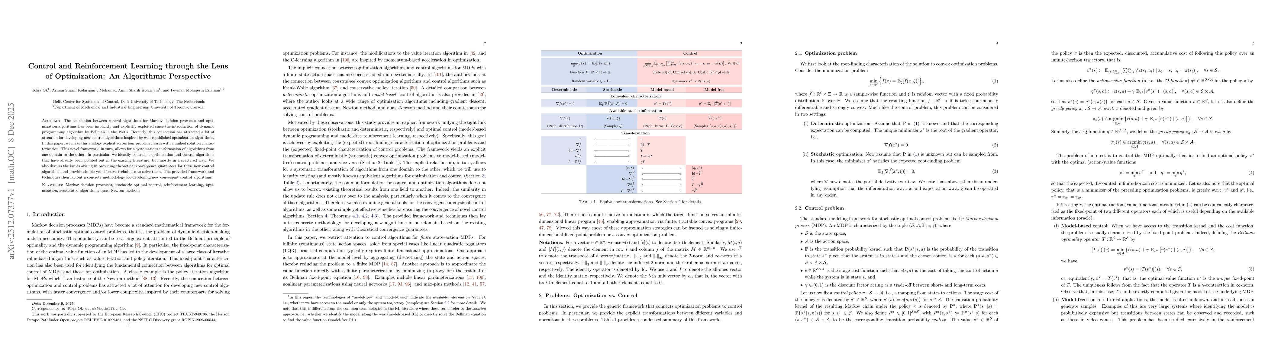 Thumbnail for Control and Reinforcement Learning through the Lens of Optimization: An Algorithmic Perspective