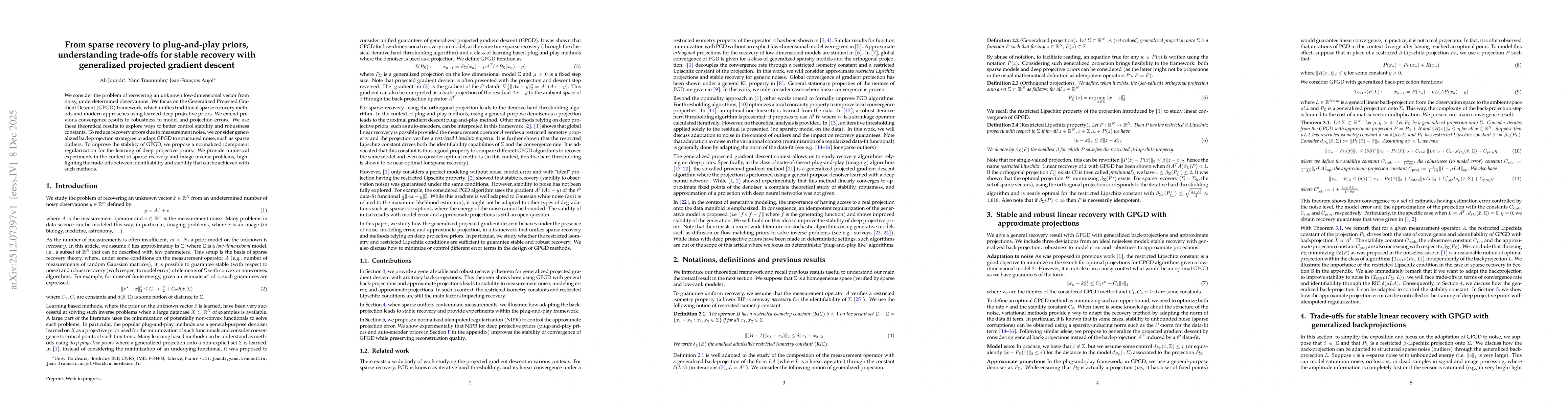 Thumbnail for From sparse recovery to plug-and-play priors, understanding trade-offs for stable recovery with generalized projected gradient descent
