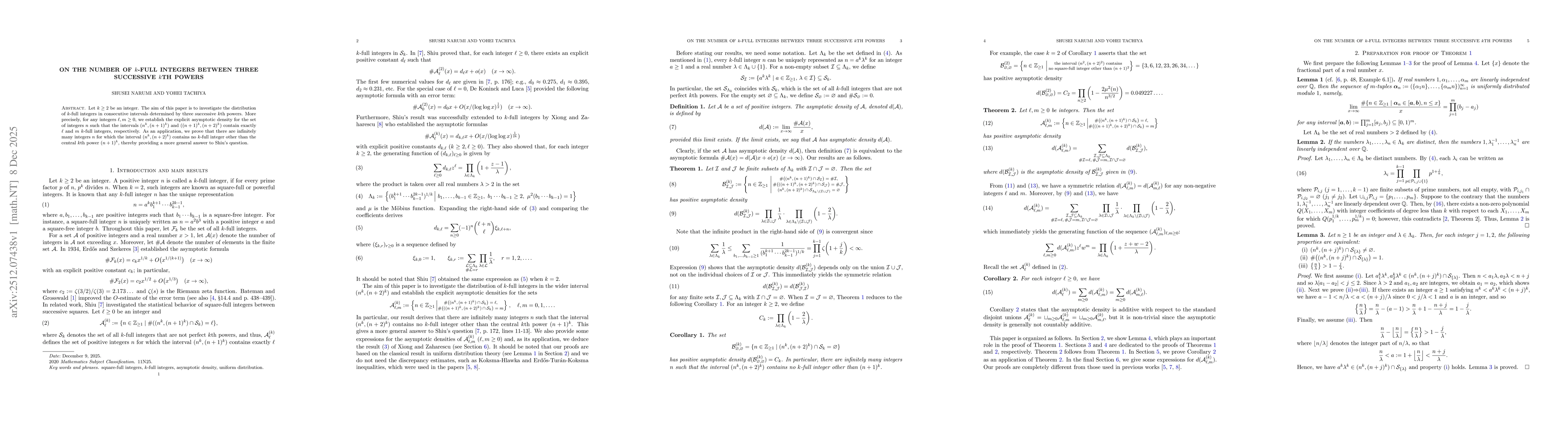 Thumbnail for On the number of $k$-full integers between three successive $k$th powers