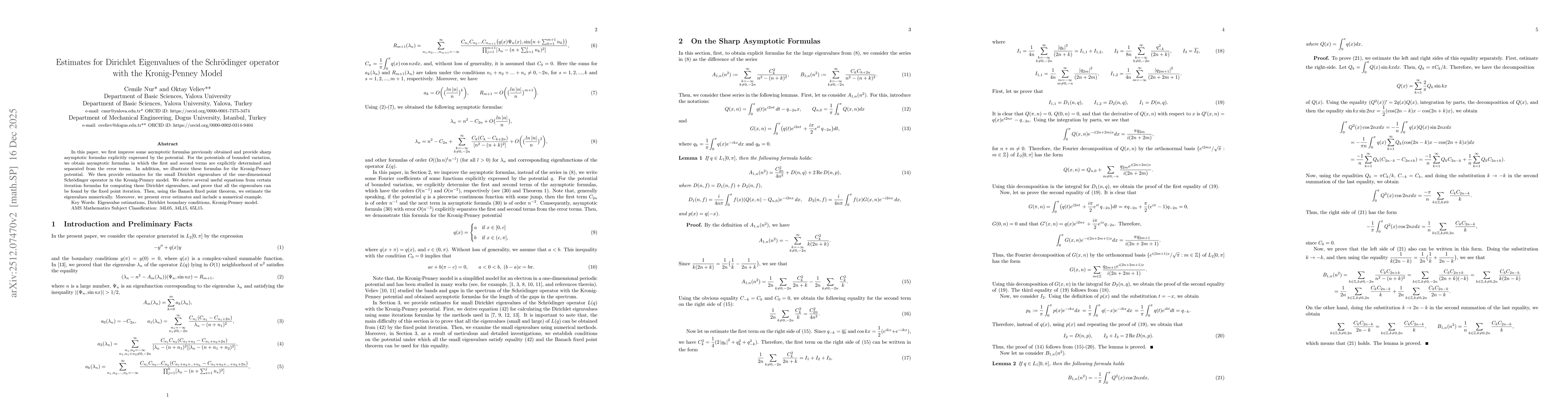 Thumbnail for Estimates for Dirichlet Eigenvalues of the Schrodinger operator with the Kronig-Penney Model
