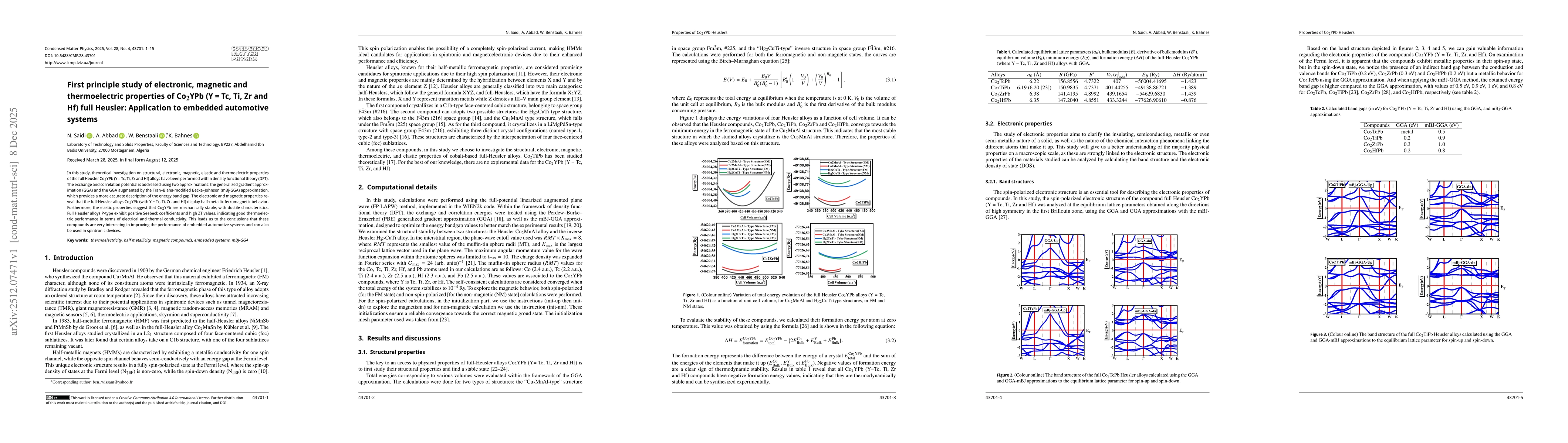 Thumbnail for First principle study of electronic, magnetic and thermoelectric properties of Co$_2$YPb (Y = Tc, Ti, Zr and Hf) full Heusler: Application to embedded automotive systems