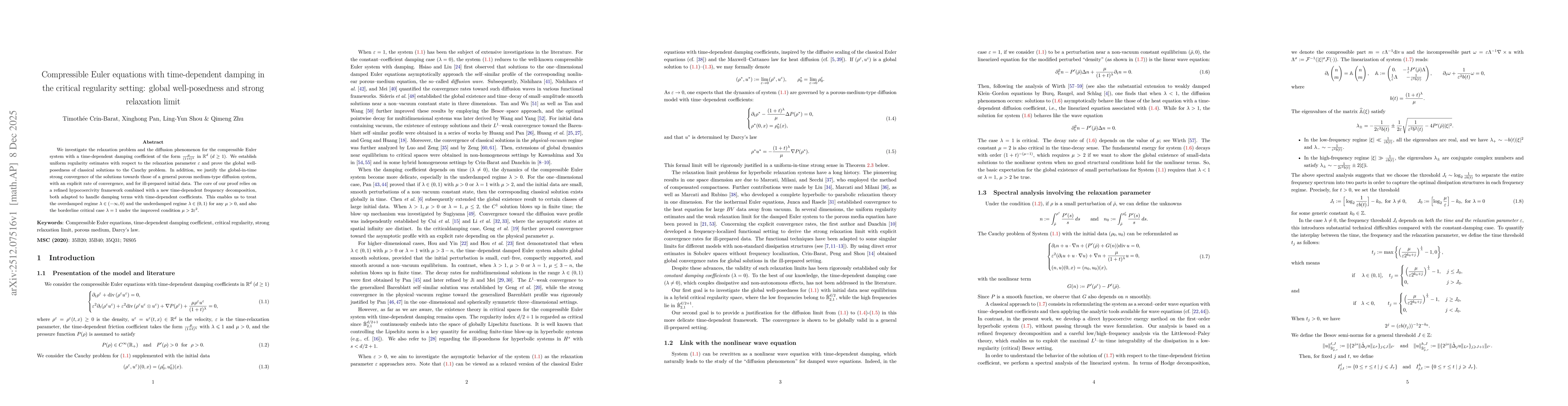 Thumbnail for Compressible Euler equations with time-dependent damping in the critical regularity setting: global well-posedness and strong relaxation limit